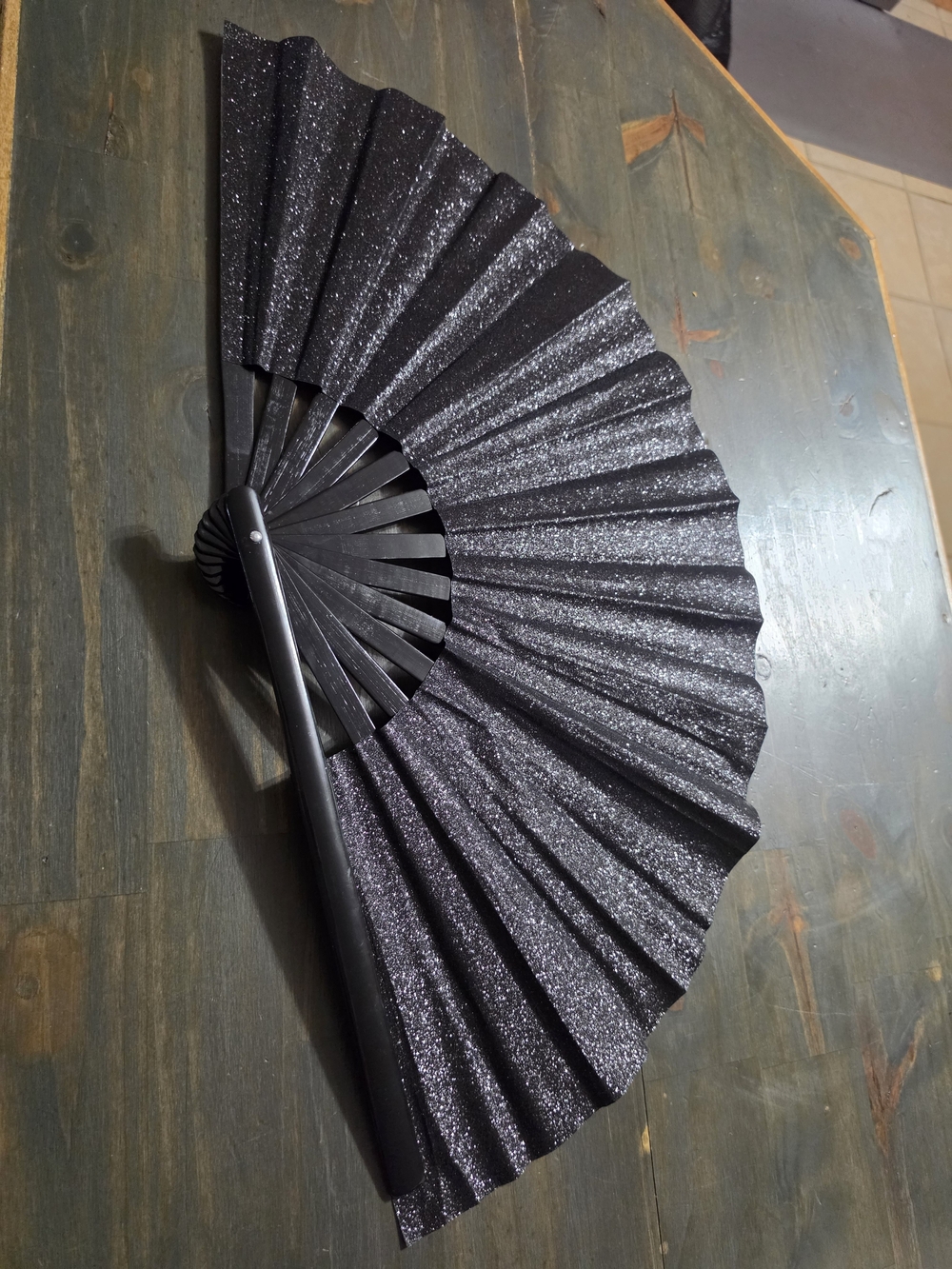 Black Glitter Folding Hand Fan - Elegant Home Accent